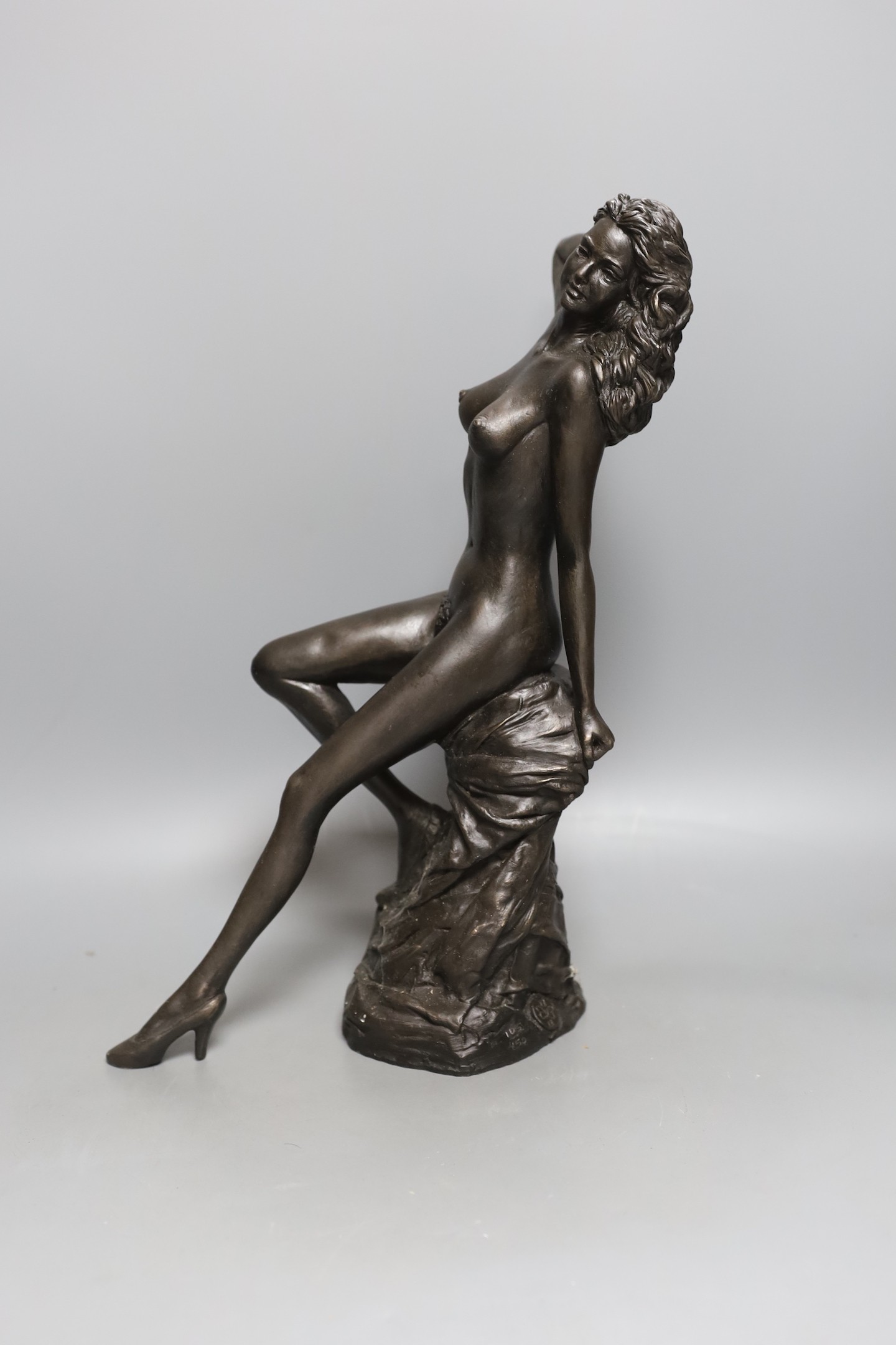 Ronald Cameron (b.1930), cold cast resin bronze, seated female nude, applied badge and numbered 105/450